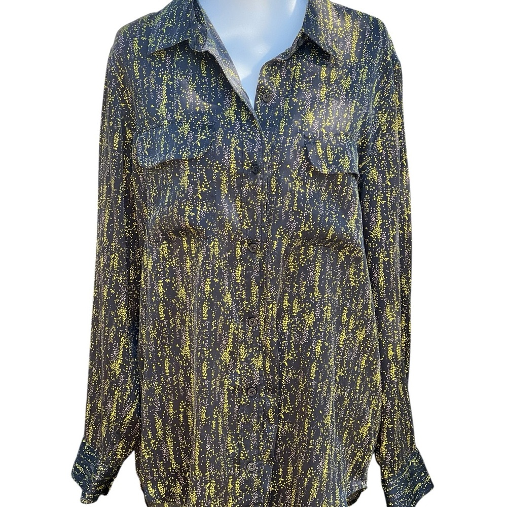 Equipment Black And Yellow Patterned Button Down … - image 5